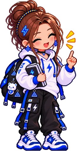 Tiny points a finger up in pixel art