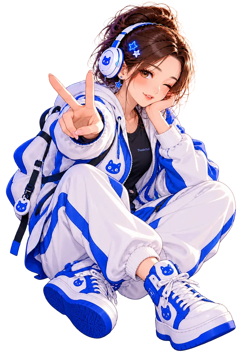 Tiny sitting in a white hoodie and loose pants